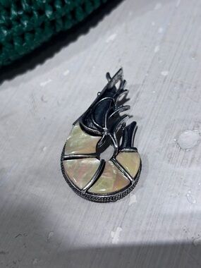 Enamel Pearl Shrimp Brooch Pendant